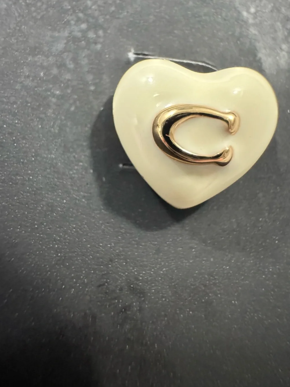 Coach Cream Heart Stud Earrings with Gold 'C' Accent - Picture 3 of 3